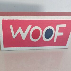 NWT Pink 'WOOF' Wooden Box Sign Home Table Decor Michael's Pets Dog Animals NEW
